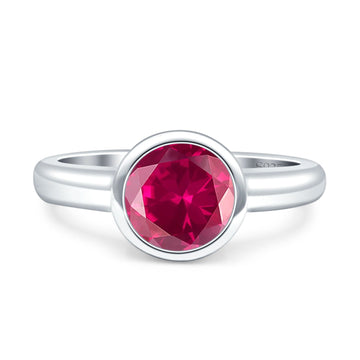 Bezel Set 6mm Round Engagement Ring Simulated Ruby CZ 925 Sterling Silver Wholesale